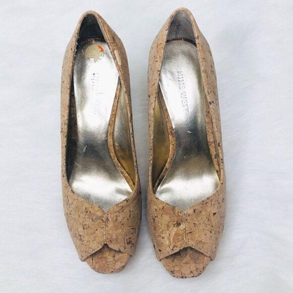 🔵Nine West Bonfire Cork Peep Toe Pumps Heels 5.5 - Picture 3 of 10